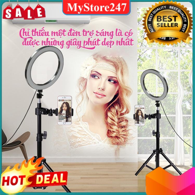 Đèn LED livestream trợ sáng Ring light có thể điều chỉnh độ sáng kèm giá đỡ, sạc pin USB thích hợp cho Livestream