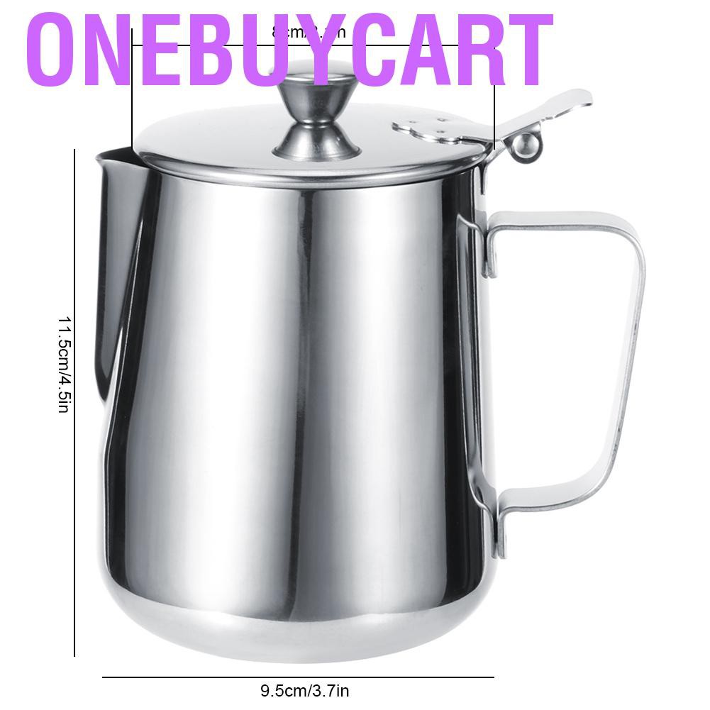 Onebuycart Stainless Steel Thicken Milk Frothing Cup Jug Coffee Pitcher Latte Art with Lid for Home