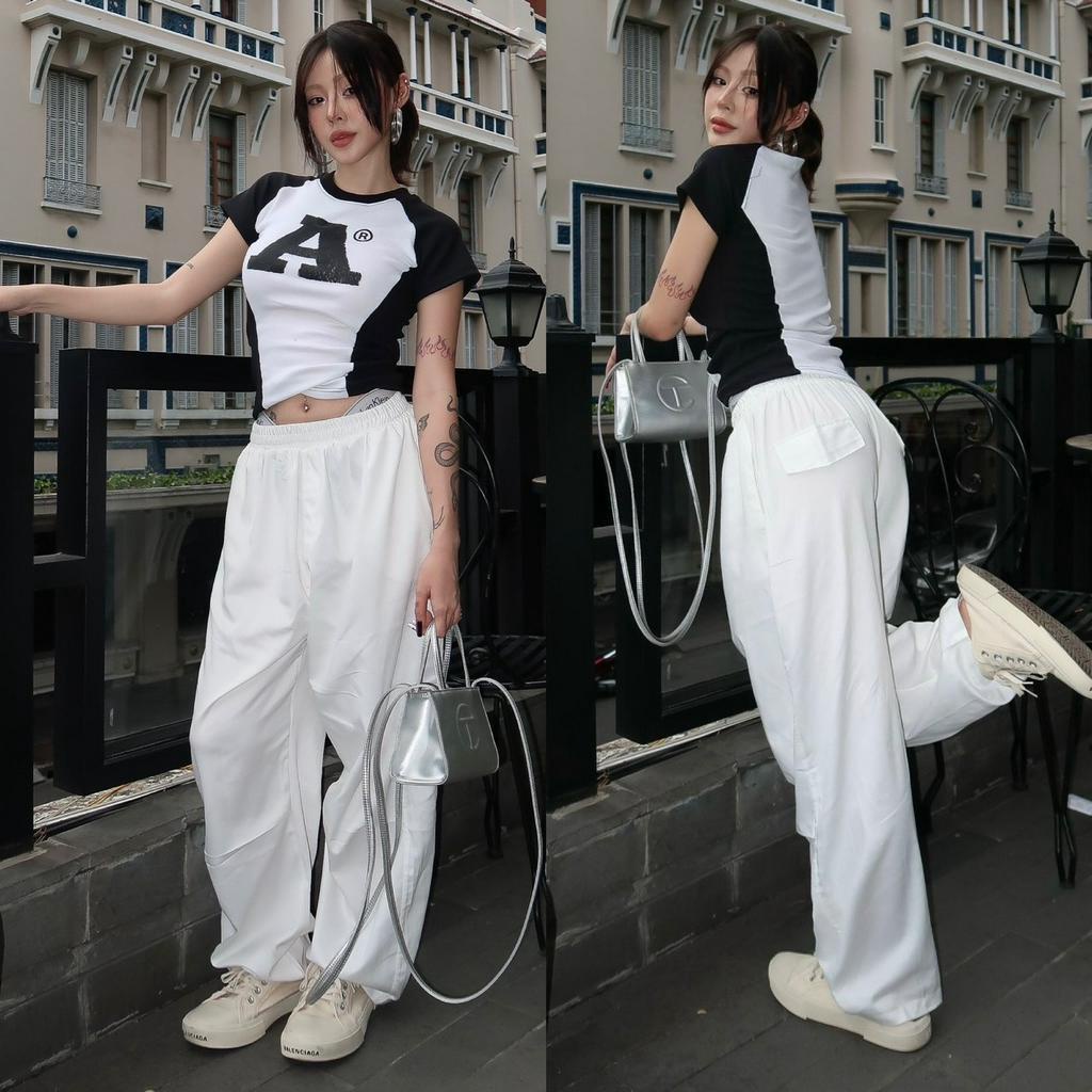 Quần kaki túi hộp Hiphop ống rộng xuông dài cargo pants trơn  mùa trắng thời trang cho nữ/nam -hình thật