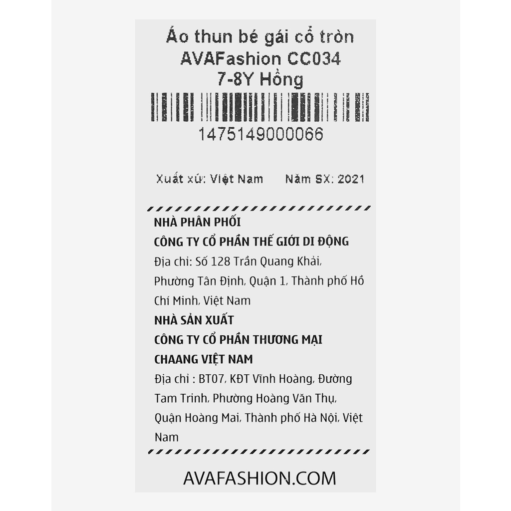 Áo thun bé gái cổ tròn AVAFashion CC034