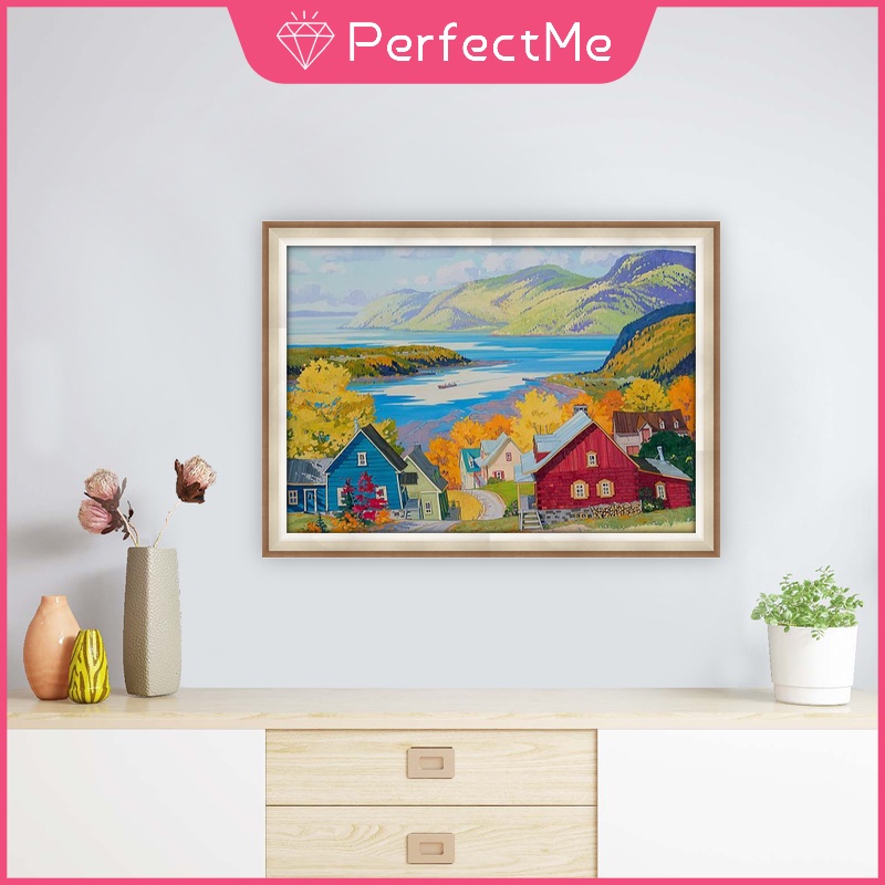 Bộ Tranh Đính Đá 5d Tự Làm Hình Phong Cảnh Làng Núi Kích Thước 40x30cm