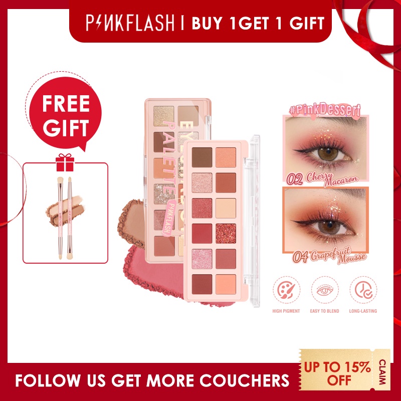 Bảng phấn mắt PINKFLASH 12 màu tông hồng mịn và mịn màng chống nước lâu trôi | BigBuy360 - bigbuy360.vn
