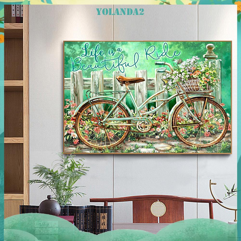 Tranh đính đá kim cương toàn bộ 5D DIY hình xe đạp sân vườn