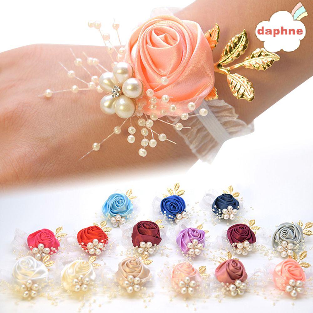 Daphne Vòng Đeo Tay Hoa Hồng Giả Bằng Vải Satin Đính Ngọc Trai Lãng Mạn Dành Cho Phù Dâu Trong Tiệc Cưới