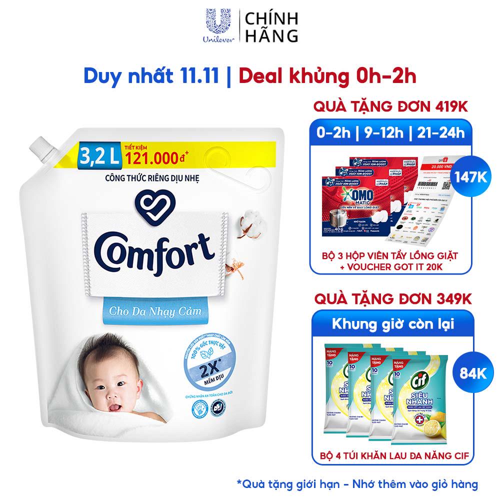 [Mã FMCGMALL -8% đơn 250K] Nước Xả Vải Em Bé Comfort Cho Da Nhạy Cảm Túi 3.2L