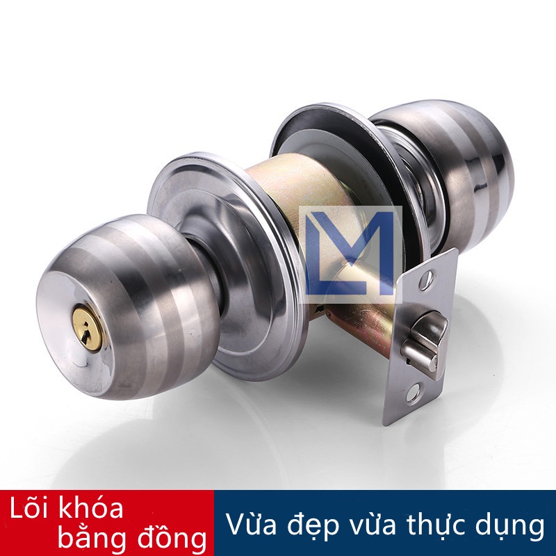 Ổ khóa cửa gỗ tay nắm tròn không chìa khoá dùng cho phòng ngủ phòng tắm chất liệu inox Cường Phát KCT01