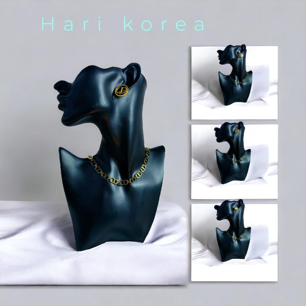 Sét vòng cổ &amp; bông tai hãng CD, dây chuyền cd thời trang cao cấp, phụ kiện trang sức Hari korea accessories