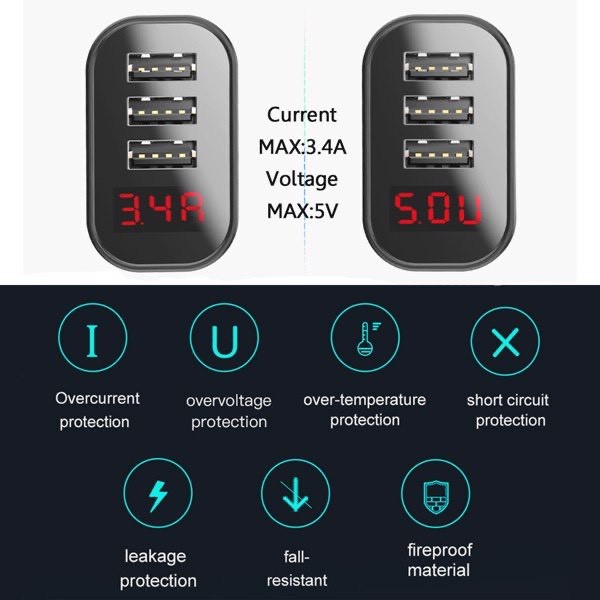 Củ sạc đa năng Baseus Mirror Lake 3 cổng sạc 3.4A (3 Ports USB, LED Intelligent Digital Display, 3.4A Fast Charging)