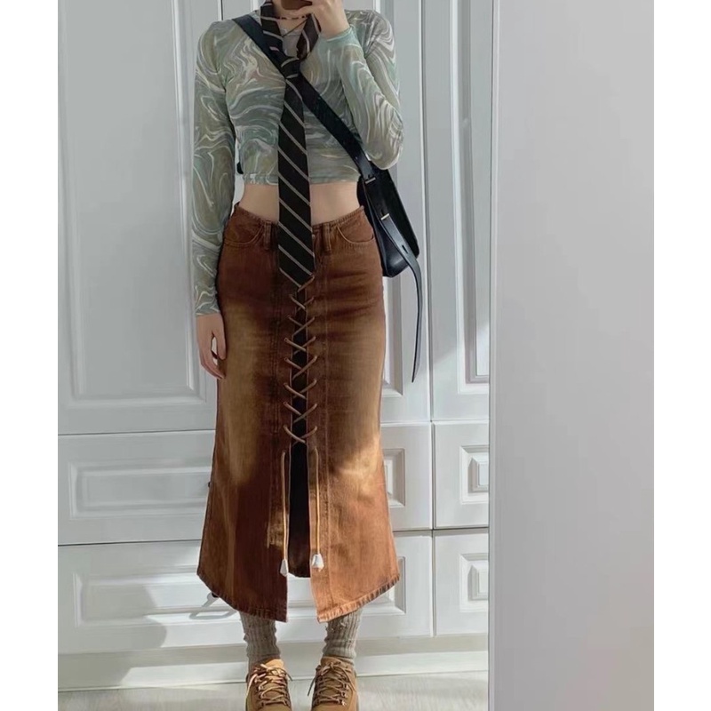 Chân Váy Denim Dài Lưng Cao Thời Trang Mùa Hè Cho Nữ