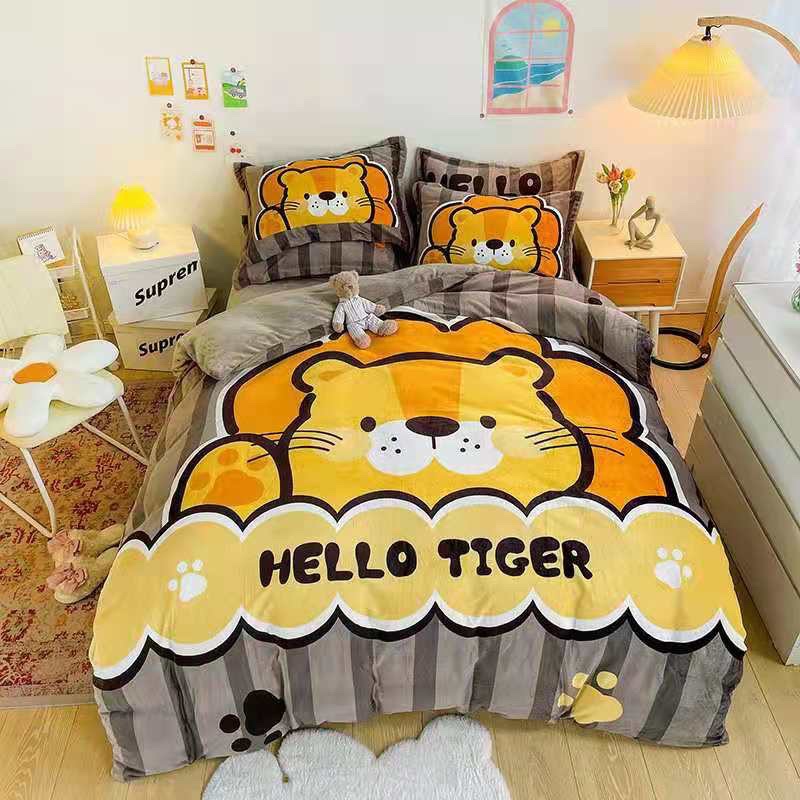 Bộ Chăn Ga Gối Nỉ Nhung Hoạt Hình Hổ Con