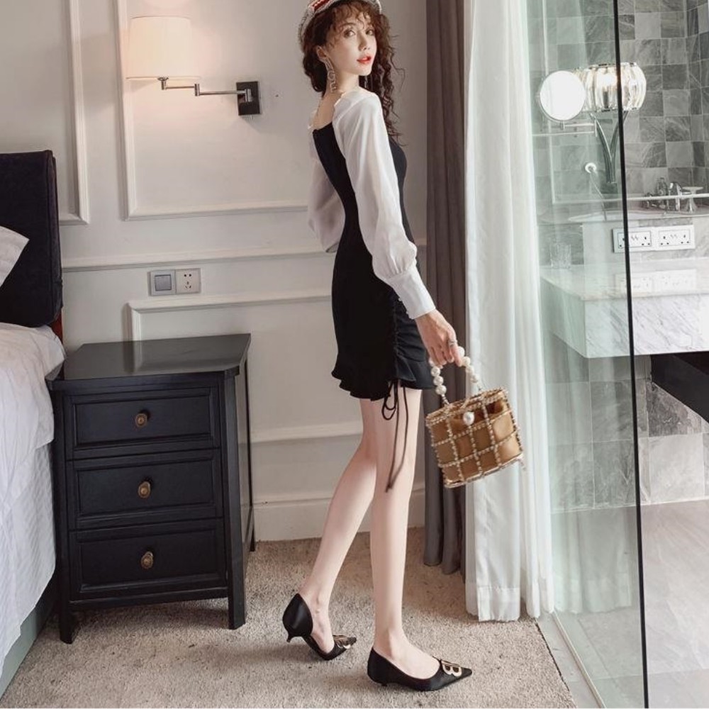 Đầm nữ , váy đầm đuôi cá rút dây , tay áo dài bồng bềnh dáng váy ôm body siêu cực hót ATILA.SHOP | BigBuy360 - bigbuy360.vn