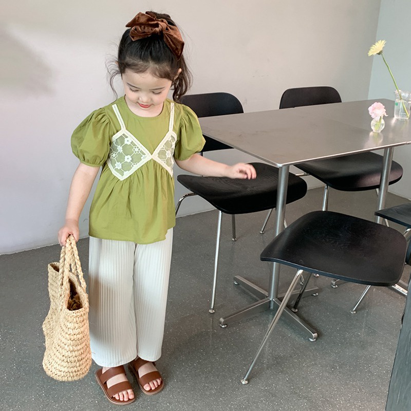 Bộ Áo Sơ Mi + Quần Dài Thời Trang Mùa Hè Hàn Quốc Cho Bé Gái