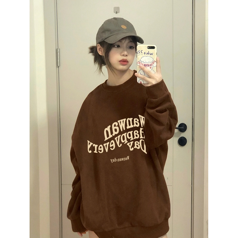 NRVP Áo Thun Nữ Dài Tay Dáng Rộng In Hình Phong Cách Hàn Quốc Mới