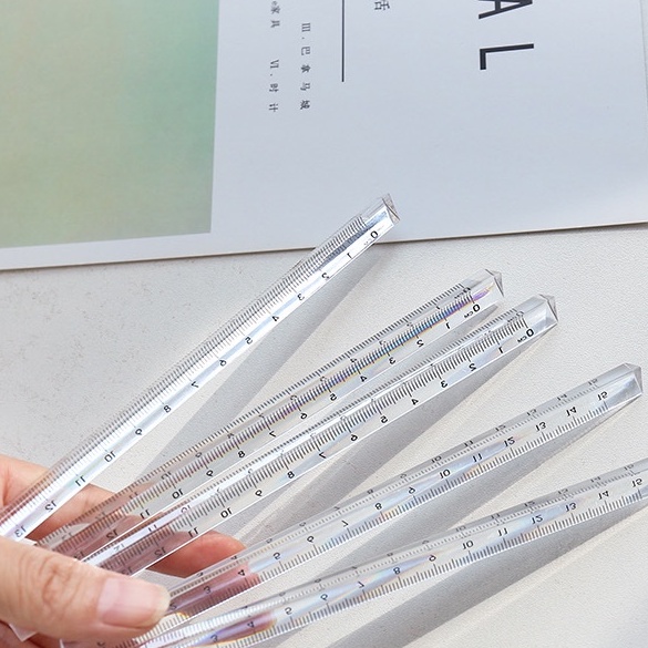 Thước kẻ 20cm hình khối trong suốt, thước kẻ học sinh bỏ túi