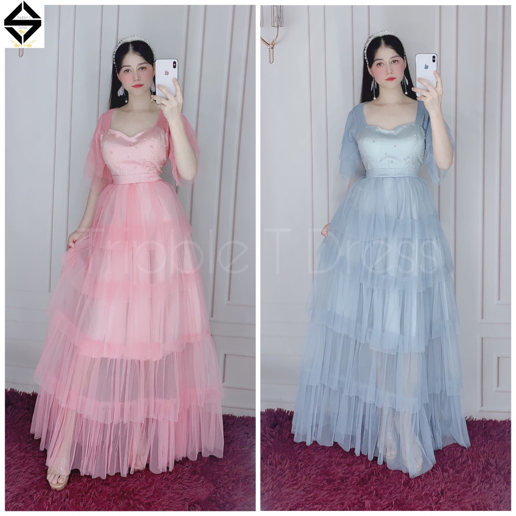 Đầm maxi dự tiệc xếp tầng tay loa TRIPBLE T DRESS -size M/L (kèm ảnh/video thật) MS302V