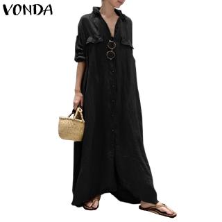 Đầm maxi VONDA dáng rộng màu trơn cho nữ