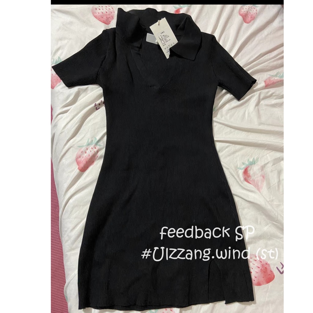 Đầm len body có cổ xẻ tà Ulzzang basic
