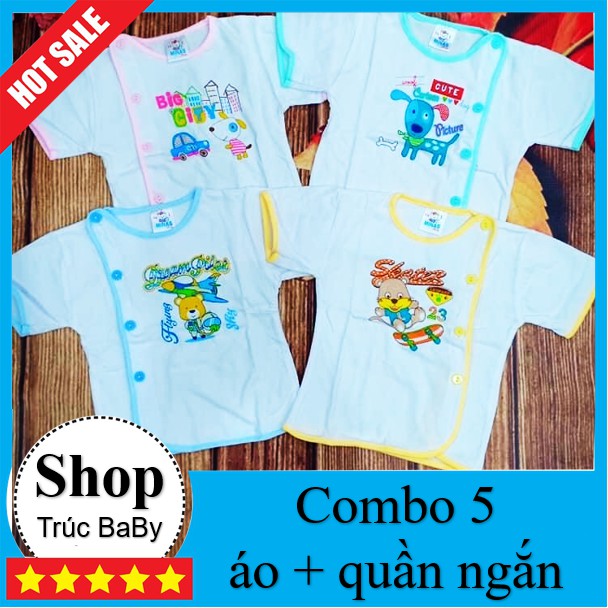 Combo 5 bộ quần áo tay ngắn 🔥GIÁ GỐC TẬN XƯỞNG🔥 bộ quần áo chất cotton cho bé Bosini(áo bác sĩ tay ngắn trắng)(2-12kg)