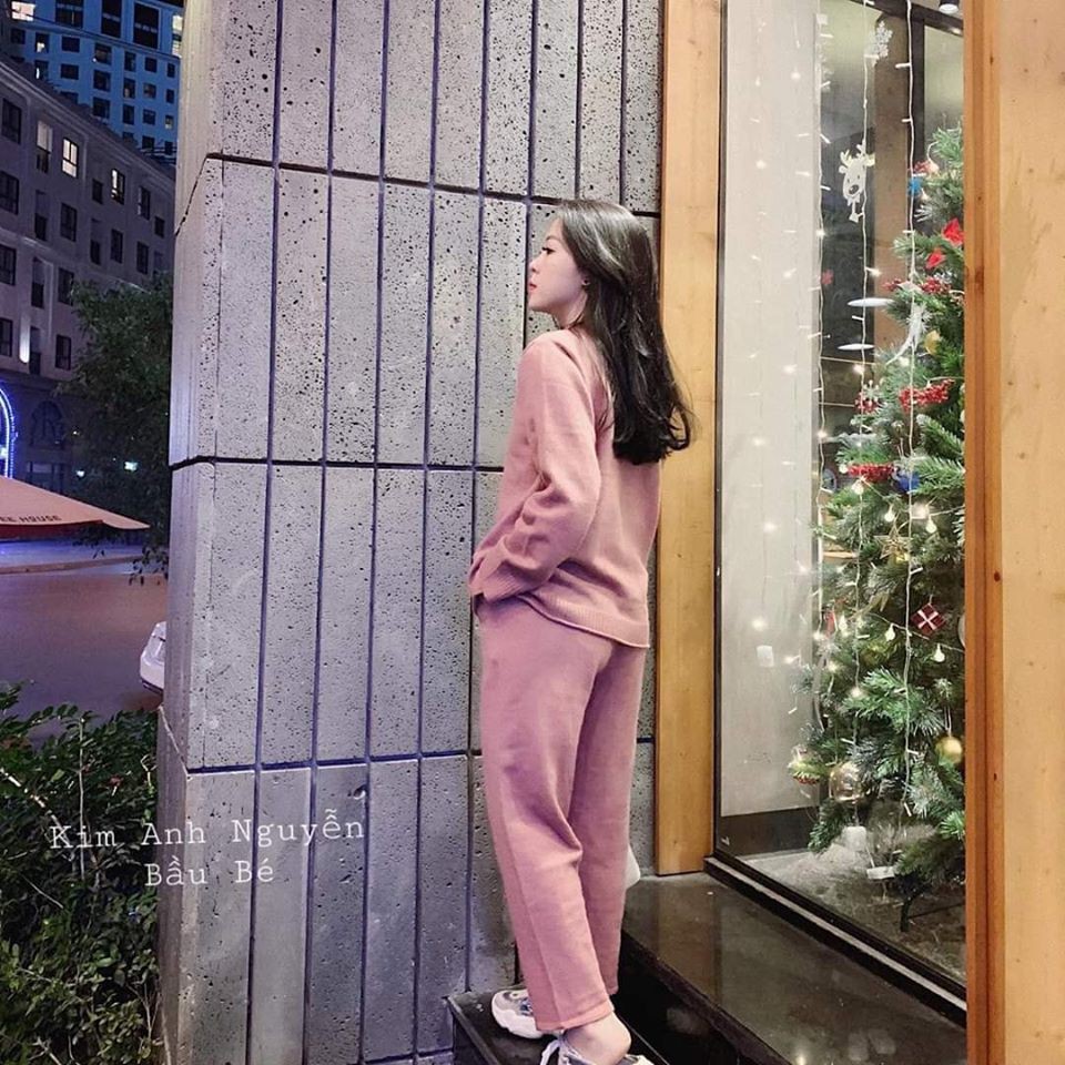 SET BỘ ÁO LEN MIX QUẦN SUÔNG MÀU HỒNG