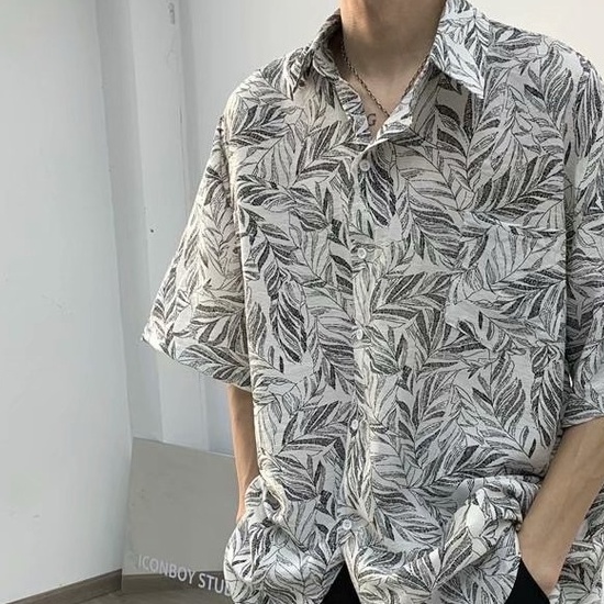 retro áo phông unisex simple áo sơ mi nam from rộng ifashion phong cách Hàn Quốc áo sơ mi unisex streetwear lụa áo sơ mi hoạ tiết nam