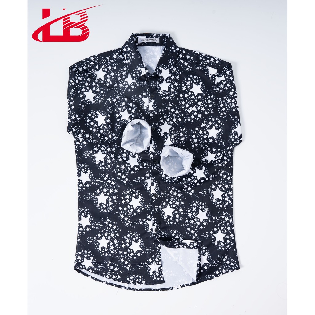 Áo Sơ Mi Nam Lb ,chất Vải Lụa Chống Nhăn In Hình 3d Ngôi Sao, 2 Màu