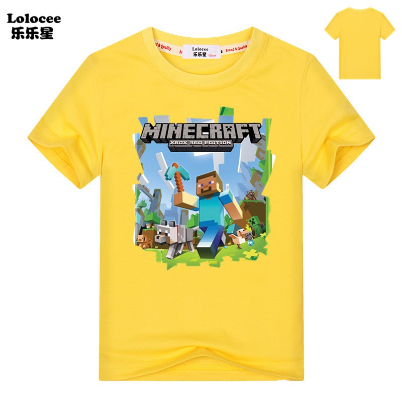 Áo Thun 100% Cotton Tay Ngắn In Hình Minecraft