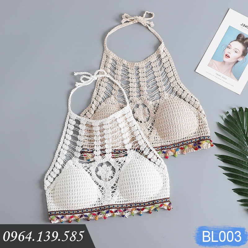 Áo bikini len móc đi biển cực xinh, sợi len cotton dai khỏe, thoáng mát, hàng đẹp giá tốt, mẫu mới 2022 | BL003