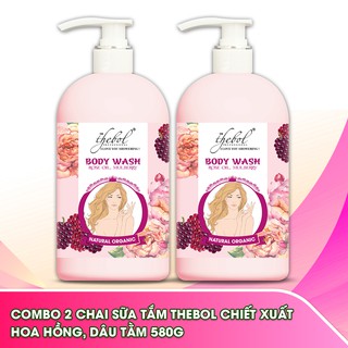 Sữa tắm trắng da dưỡng ẩm Thebol chiết xuất Hoa Hồng, Dâu Tằm 580g(Combo 2 chai)