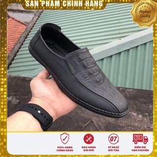 [Có Video] Giày Lười Nam Da Bò Vân Cá Sấu - Màu Đen