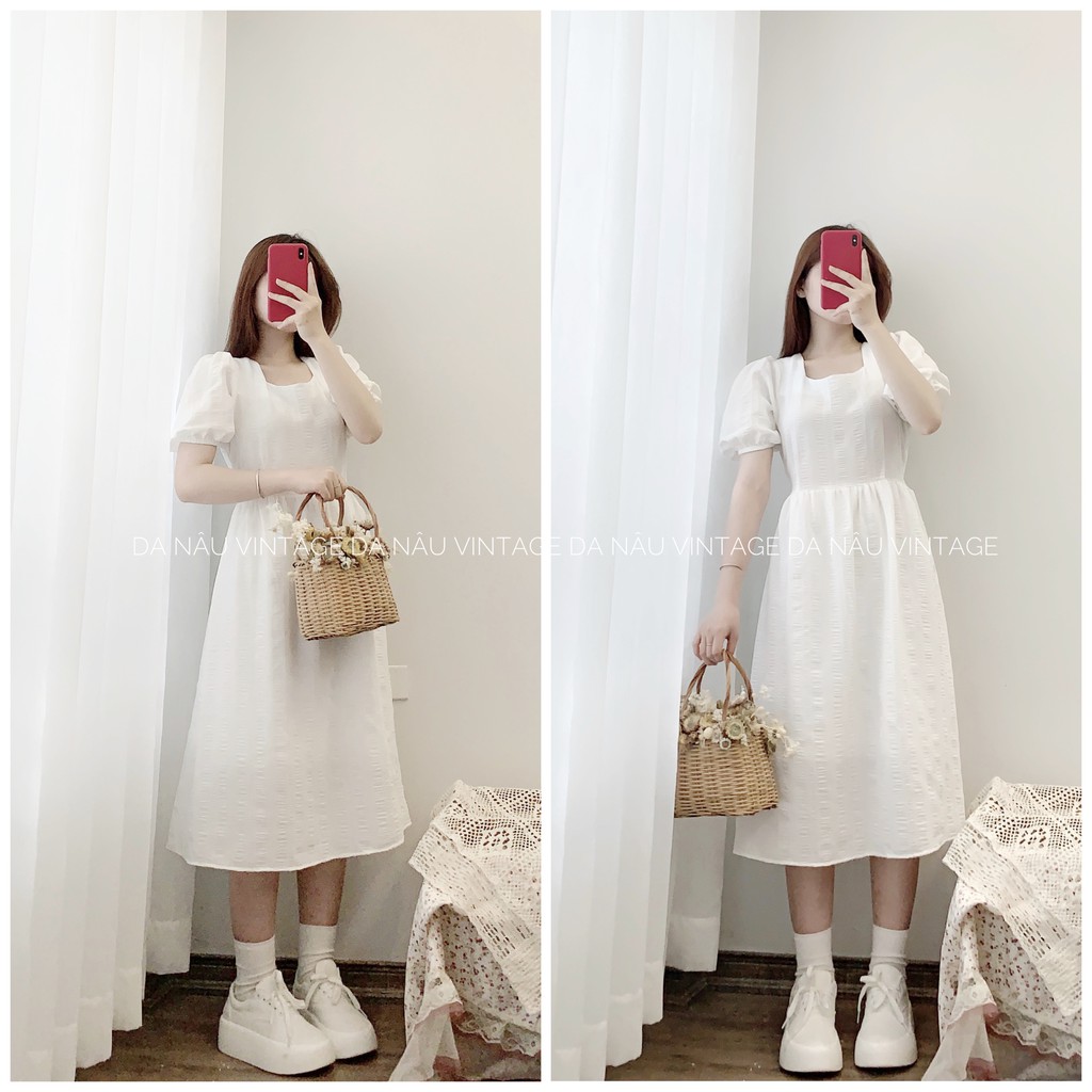 váy, đầm babydoll trắng tay bồng tiểu thư phong cách ulzzang phù hợp chụp ảnh kỉ yếu, đi chơi (ảnh thật, hàng sẵn)