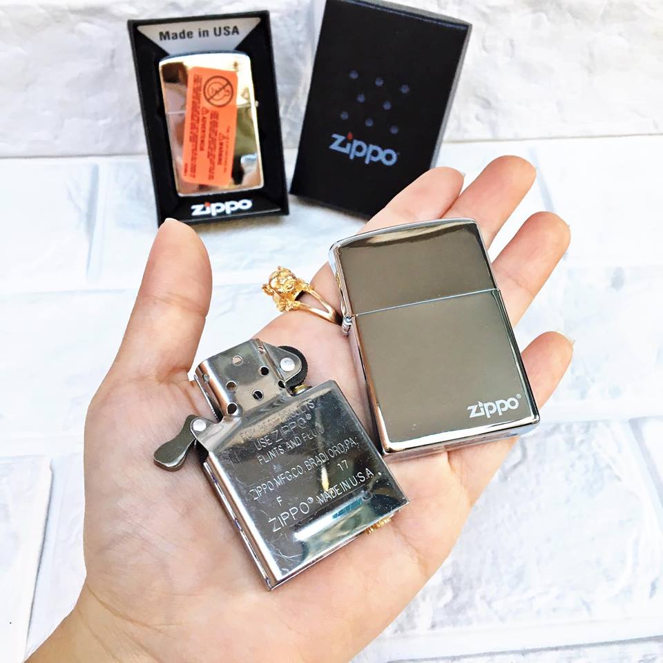 [Loại Xịn] Vỏ Hột Quẹt , Bật Lửa  Zippo  USA (Mỹ) Có Tem Đỏ Bóng Bạc Cổ Điển