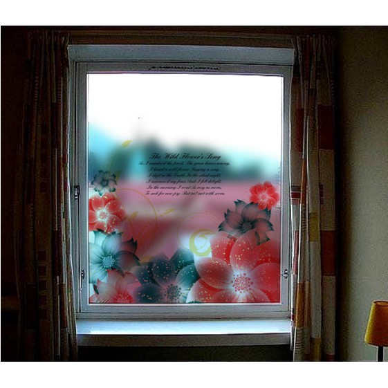 Decal trang trí kính cao cấp Hoa lớn đỏ xanh ( 60cm x 58cm )
