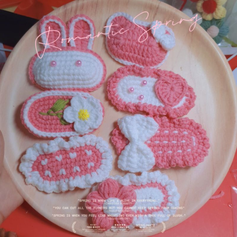 Kẹp tóc len  set dâu hồng 1