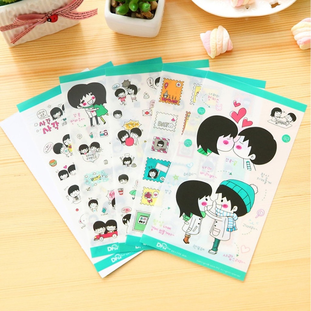 Bộ 5 Tấm Sticker Trang Trí Nhật Ký Tình Yêu Màu Xanh Lá FF026