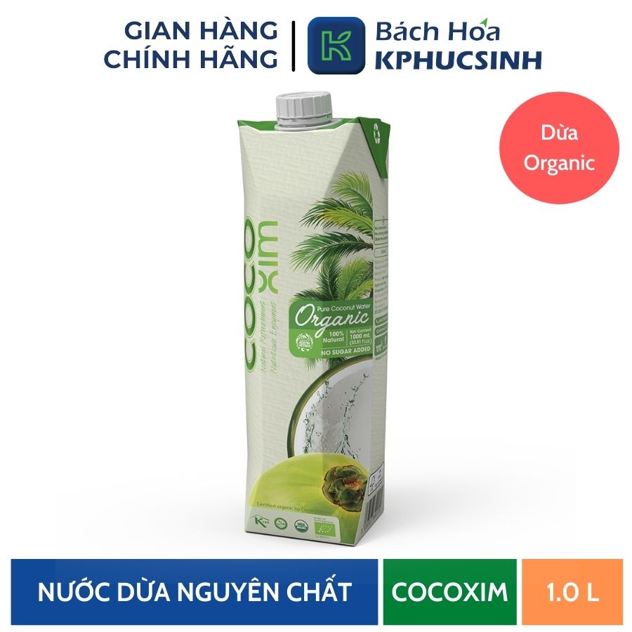 Nước Dừa Cocoxim Organic 1 Lít KPHUCSINH - Hàng Chính Hãng