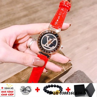 Đồng hồ Nữ LV dây da, hoa văn đặt trưng, ba đinh, mẫu mới cực hot cực thời thượng - Đồng hồ nữ xinh