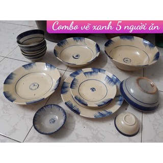 Bộ chén dĩa sành truyền thống bữa cơm 5 người ăn/combo