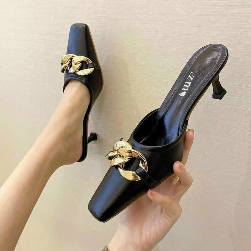 Giày sục cao gót quai xích cao 5cm - w86