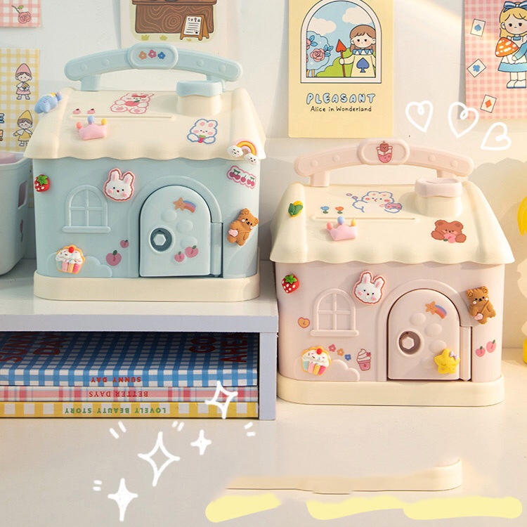 Két Sắt Mini Có Khóa Đựng Tiền Hình Ngôi Nhà Dễ Thương, Để Trang Trí Bàn Học, Bàn Làm Việc