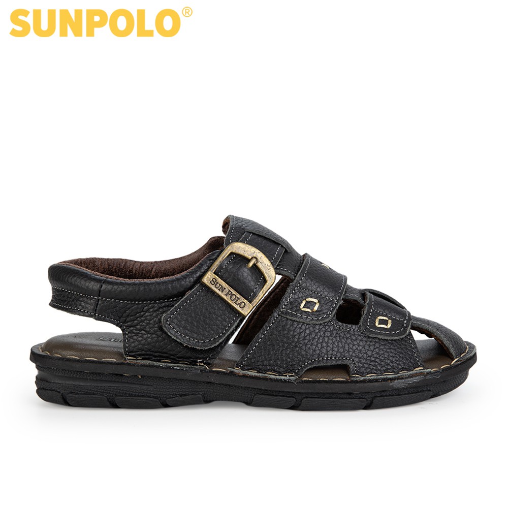 Sandal Bít Mũi Nam Da Bò Cao Cấp SUNPOLO Đen Nâu SDA020