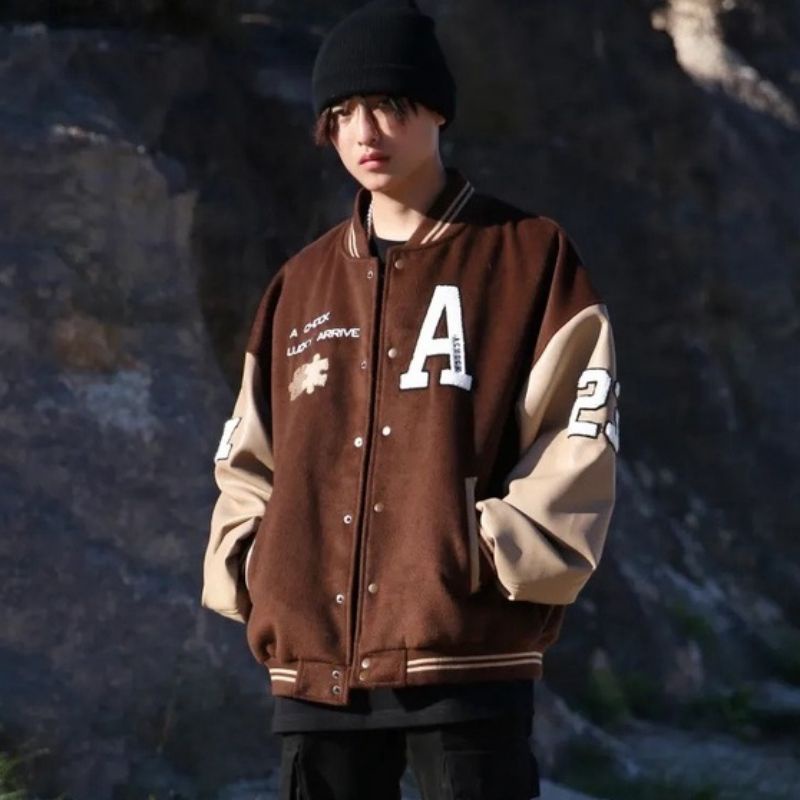 áo khoác boomber jacket nam nữ in hình lucky nỉ bông dày dặn