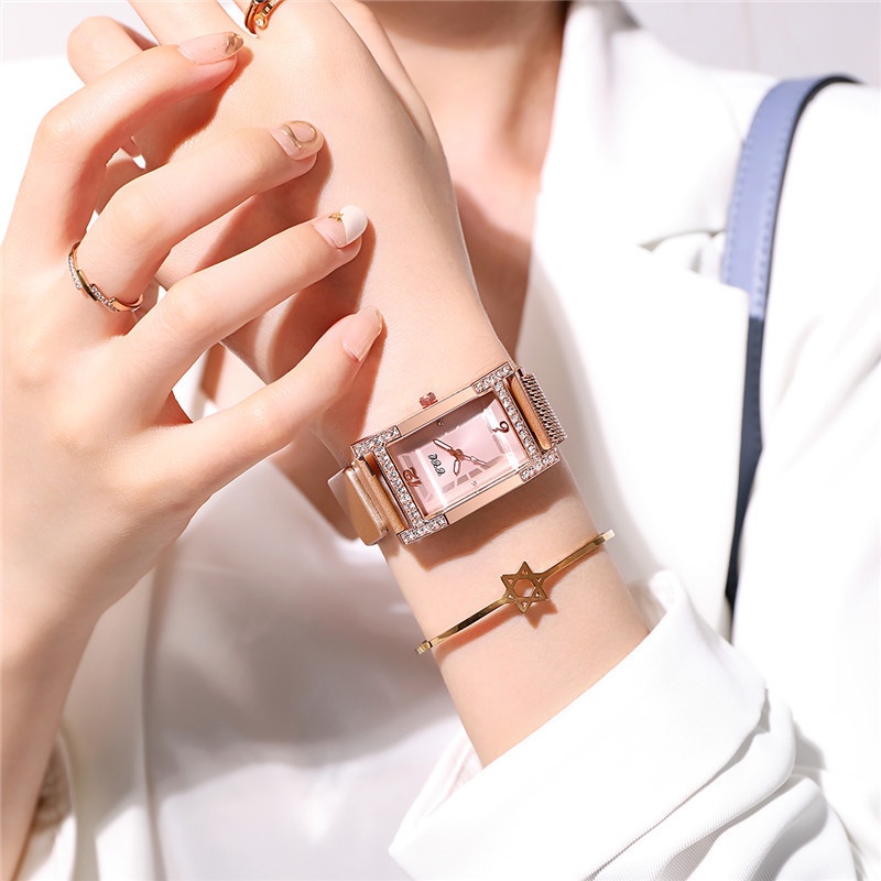 Đồng Hồ Mặt Chữ Nhật Dây Hợp Kim Thời Trang Cho Nữ