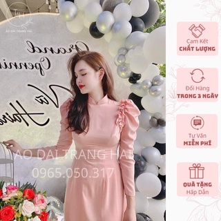 Áo dài cách tân tay bồng lỡ hoa nổi 3D phần vai tạo điểm nhấn-Áo Dài Trang Hải