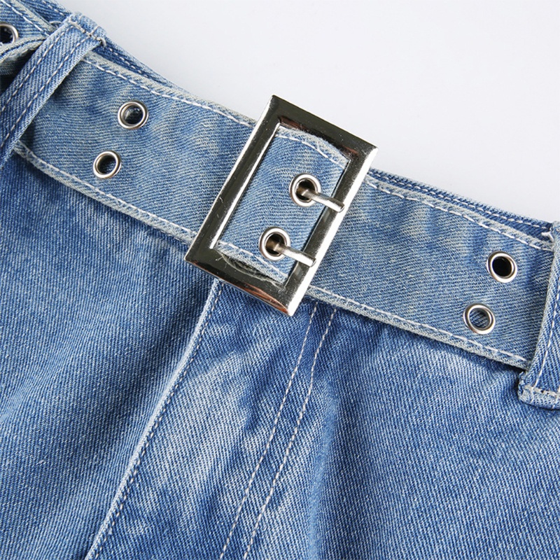 Quần Jean Baggy Lưng Cao Ống Đứng Phối Dây Ruy Băng Màu Xanh Gradient Phong Cách Harajuku Cho Nữ