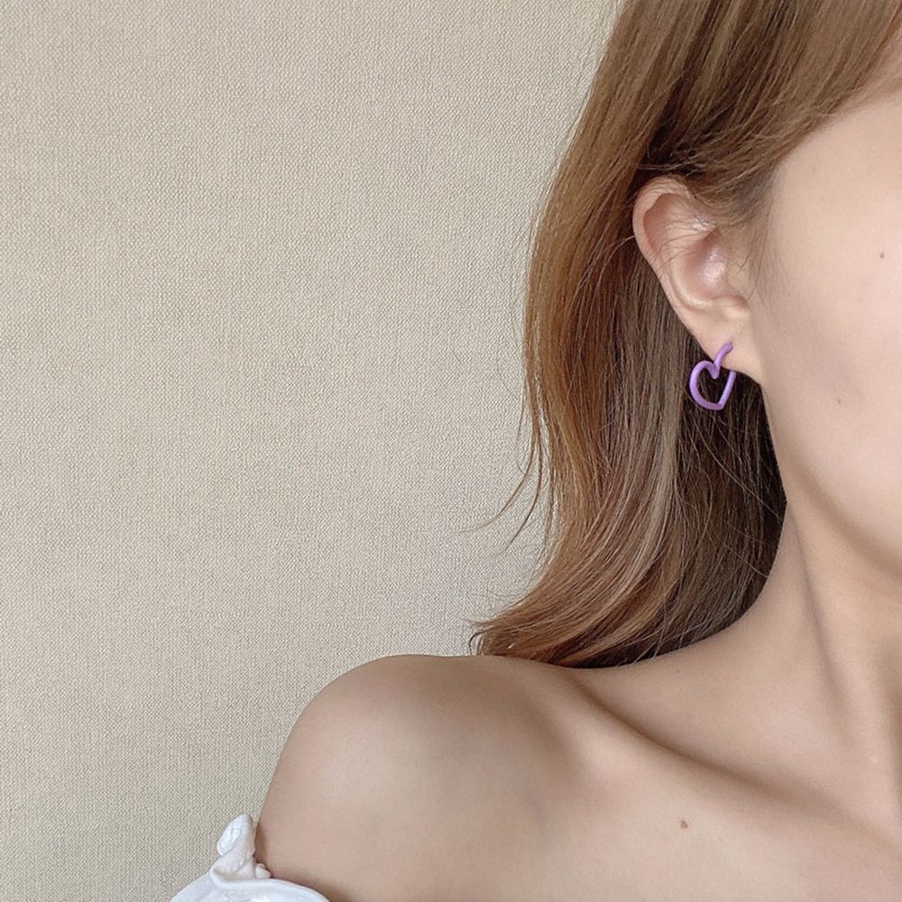 Bông tai hình trái tim bằng hợp kim màu tím phong cách Hàn Quốc thanh lịch thời trang cho nữ