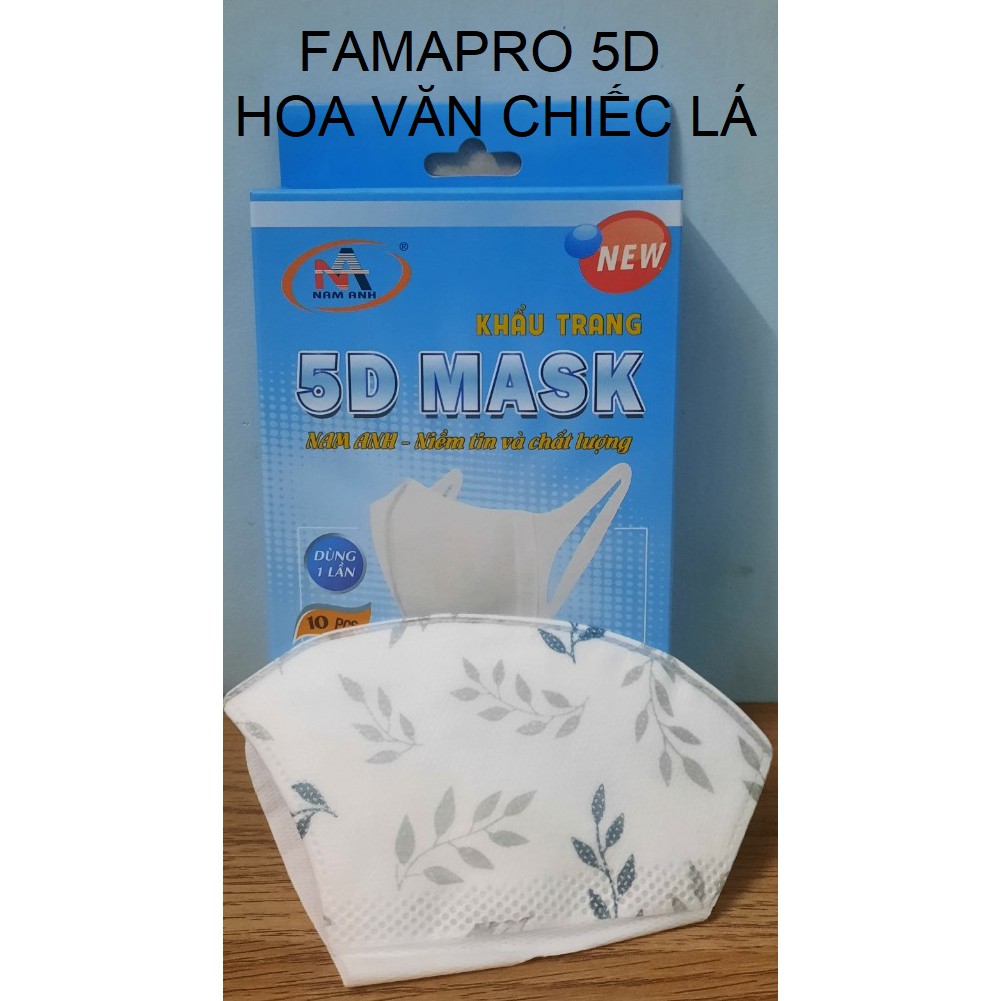 Khẩu trang y tế 5D MASK- Quai Vải - kháng khuẩn Famapro (Nam Anh)- Hộp 10 cái