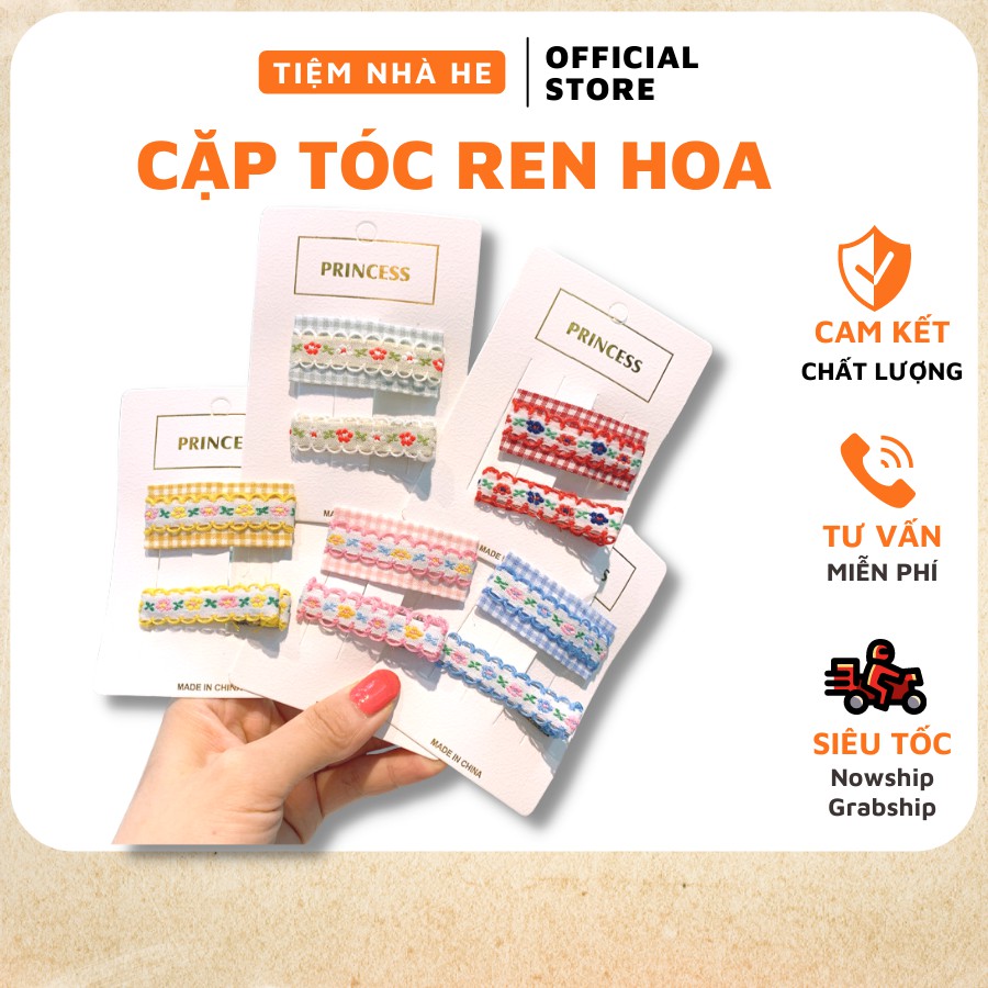 Set kẹp tóc cặp mái Hàn Quốc phong cách ulzzang vải ren vintage dễ thương cho bé