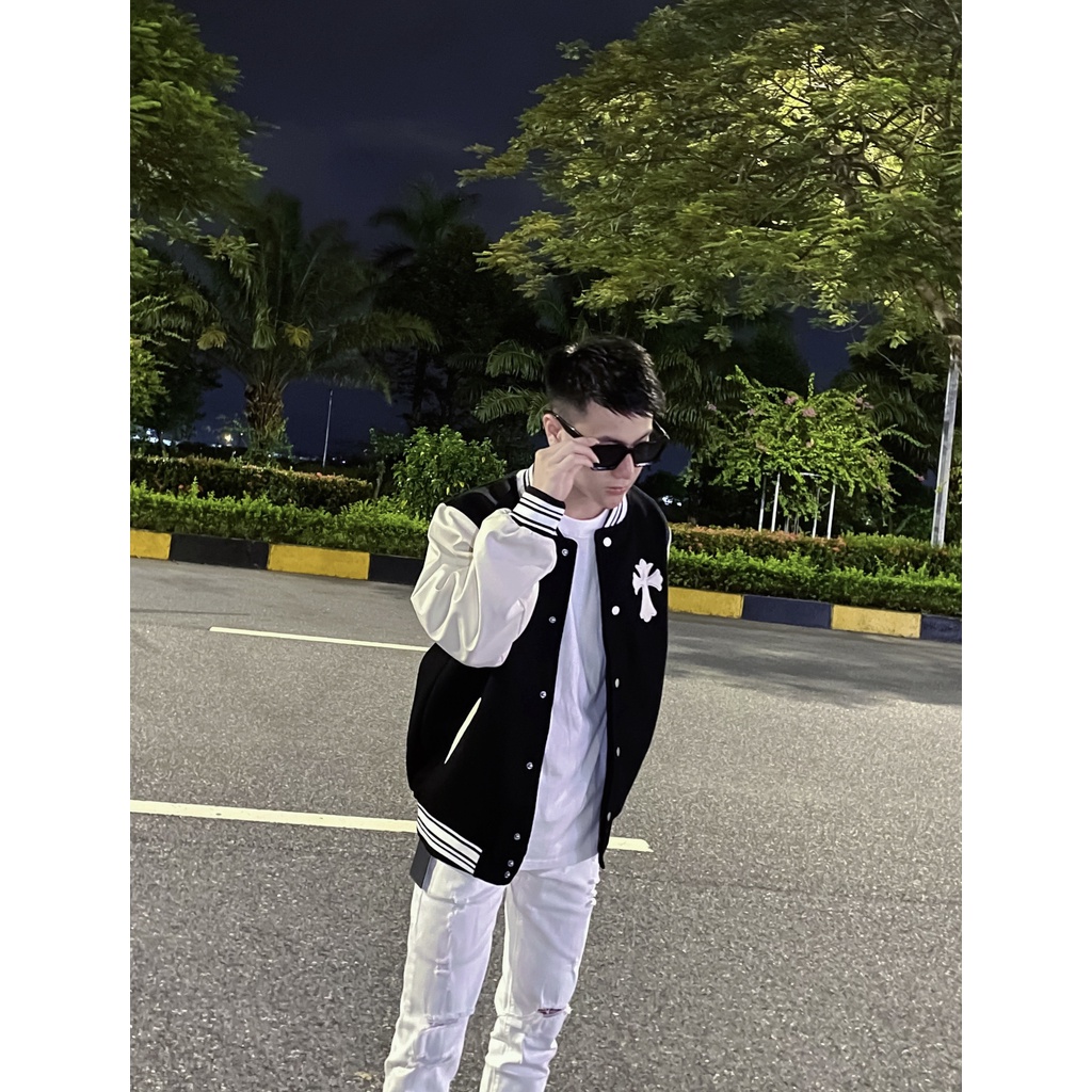 Áo Khoác BoomBer Nam Thêu Hình Cực Chất - Áo Khoác BoomBer Nam Chất Vải Dạ Tay Da 2 Lớp DT STORE MENWEAR