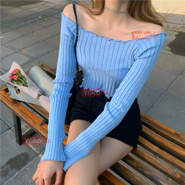 [XẢ] Áo Croptop Tay Dài Cổ Vuông Hot Thu Đông Năm✅Áo Croptop Len Trễ Vai Dài Tay Sexy - QA36