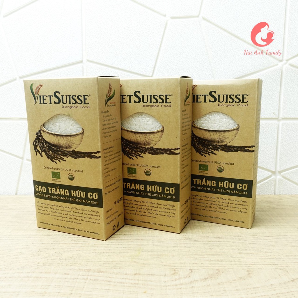 GẠO TRẮNG HỮU CƠ VIETSUISSE DÙNG NẤU CHÁO CHO BÉ ĂN DẶM 1KG
